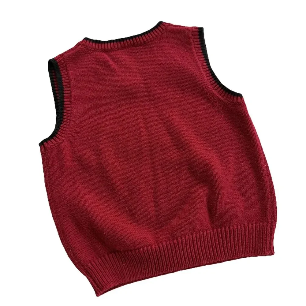 Y2K Gymboree Baby Red V-Neck Dalmatian Fire Dog Sweater Vest Holiday Size 18-24M